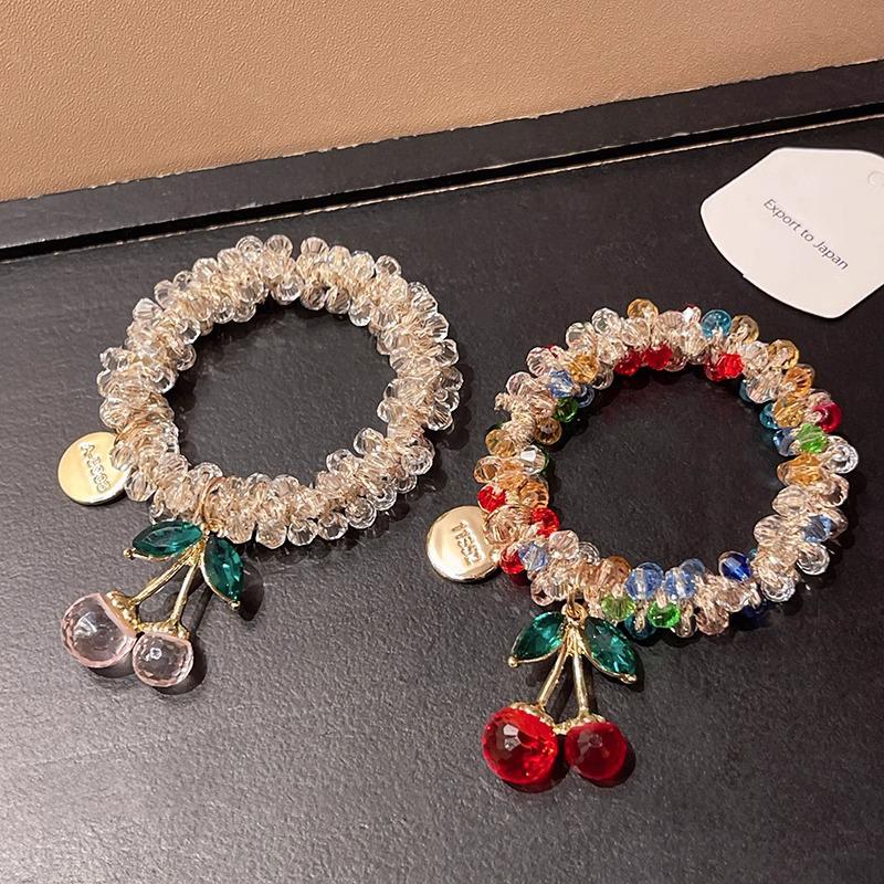 Fargerikt kirsebær elastisk hårbånd for kvinner jenter søt hårpynt scrunchie hårstrikk hårtilbehør