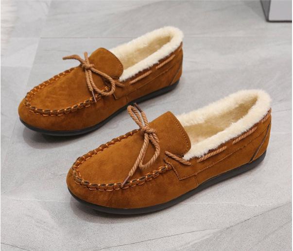 Women's Fluffy Fur Flats Buckskin Boots Comfortable Elegant Fabric Suede Ballet Snow Boots Warm Round Toe Winter 2024