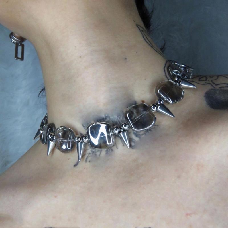 Adjustable Necklaces Splice Spike Rivet Pendant Hip-Hop Collarbone Chains Punk Style Choker Handcrafted Accessory