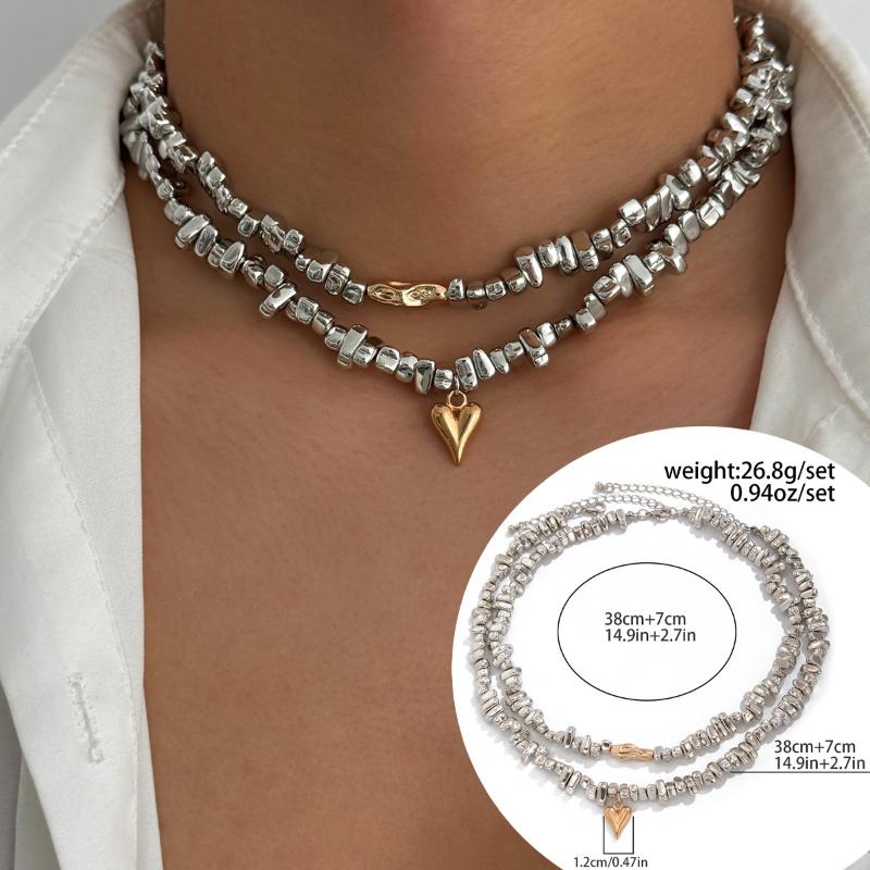 Vintage Irregularity Unique Design Bead Heart-Shaped Pendant Jewelry Set For Women Bracelet Necklace Ring Gift