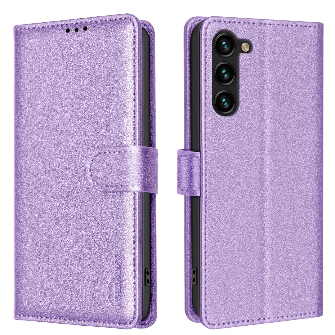 

BINFEN COLOR BF32 For Samsung Galaxy S22 5G Wallet Case RFID Blocking Phone Leather Cover Purple