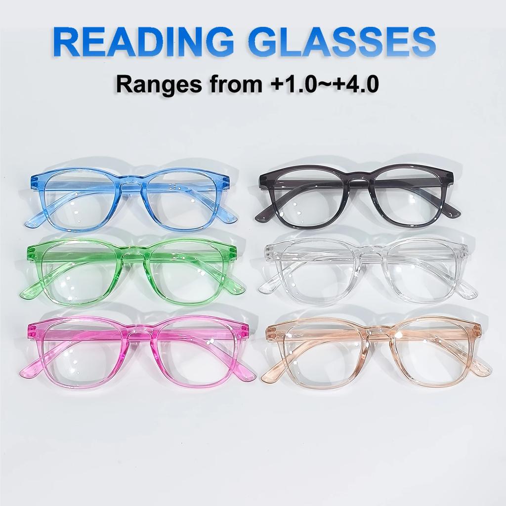 6Pcs Fashion Oval Reading Glasses Colorful Chic Presbyopic Glasses For Women Men 1.0 To +4.0