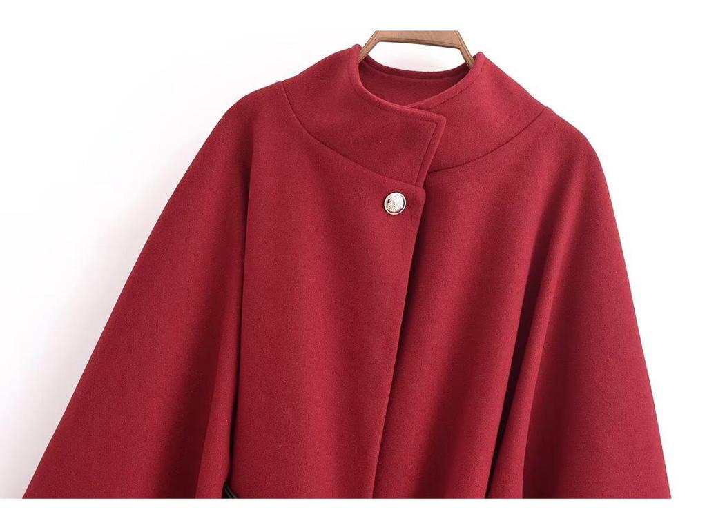 2024 Winter Women's European & American Style Batwing Sleeve Waist-Tied Coat