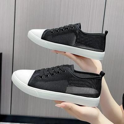 Sommer Damen Atmungsaktive Mesh Low Top Sneaker Neue Schnürschuhe Flache Freizeitschuhe für Damen Outdoor Damen Plateau Laufschuhe