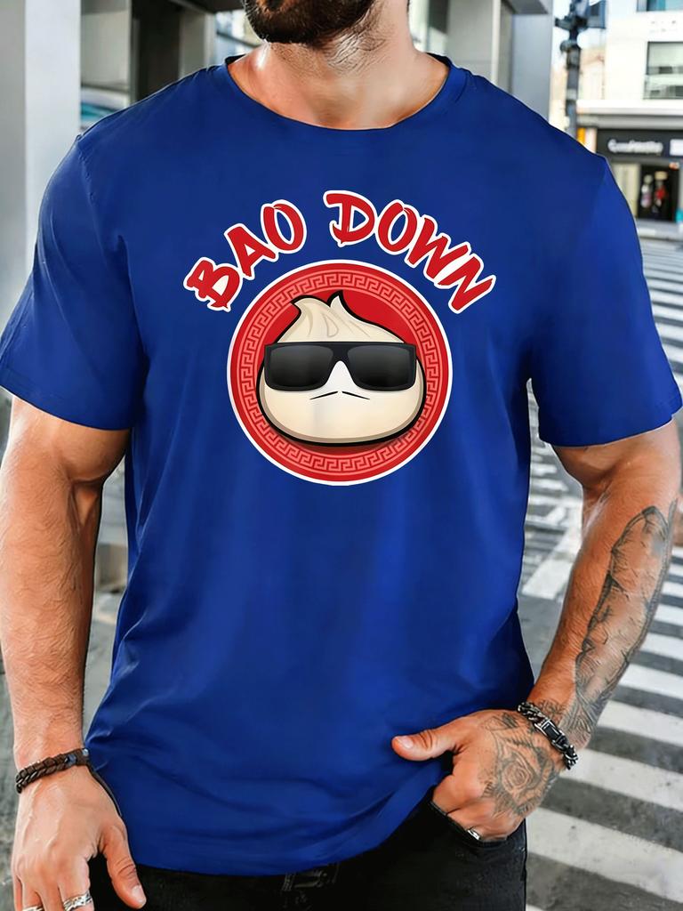 Cartoon Cool Bao With Sunglasses Bao Down Unisex Front Print T Shirt Funny Food Graphic Tee Casual Short Sleeve Top Food Lover Gift