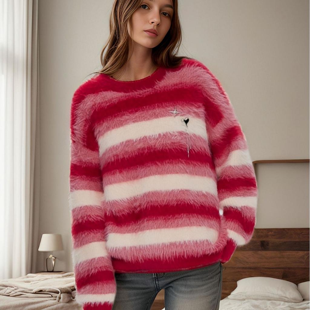 Casual Solid Knit Sweater Ladies V Neck Crew Neck Warm Daily Long Sleeve Blouse