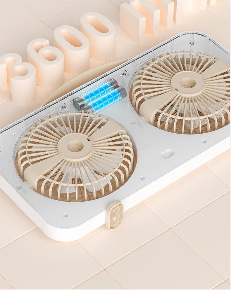 Dual-Head Desktop Fan: Five-Speed, High Airflow, Independent Control, Long Battery Life for Office & Home Use