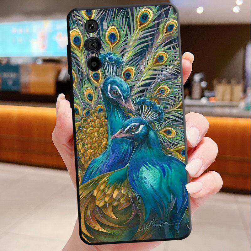 Phone Case For Motorola Edge 50 40 Pro 60 50 40 30 Ultra Neo Fusion Moto G85 G72 G53 G54 G84 G13 G32 Peacock Feathers