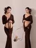 2026 Spring European & American Style Dark Brown Square Neck Waist-Cinching Elegant Long Skirt Set