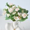 Artificial Rose Bouquet Fake Flowers with Eucalyptus Leaves Plastic Floral Arrangement for Wedding Bridal Bouquets Home Party Table Centerpiece