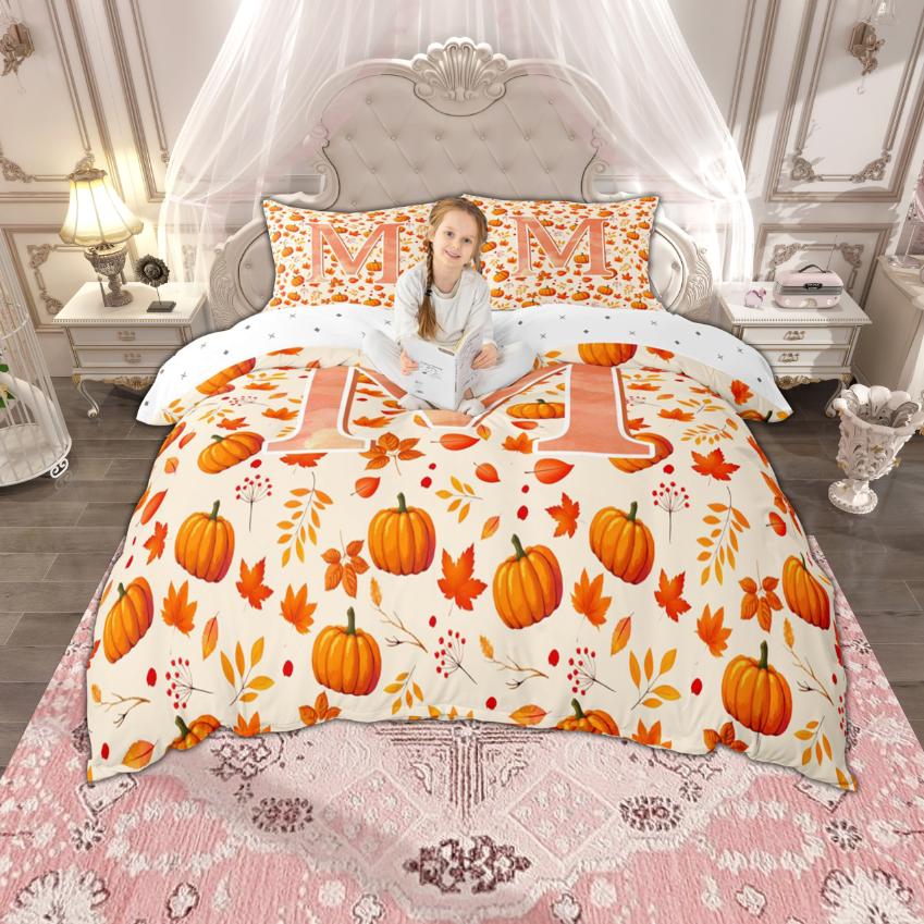 

Comforter Homewish Personalized Initial A For Kids Thanksgiving Pumpkin Bedding Harvest Festival Comforter Set Comforter (quilt)-EU Single(135*200cm)3pcs