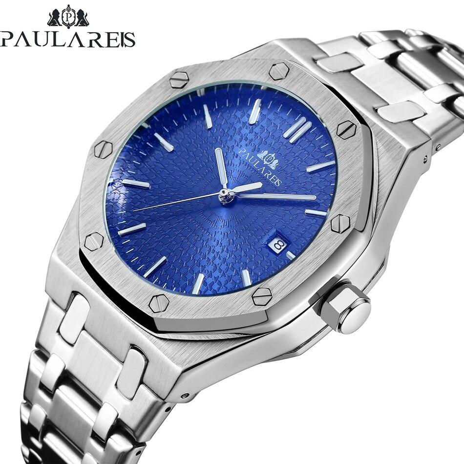 Paulareis Automatische Selbstaufzug Mechanisch Edelstahlarmband Einfach Business Blau Roségold Gelbgold Datum Herrenuhr AP01