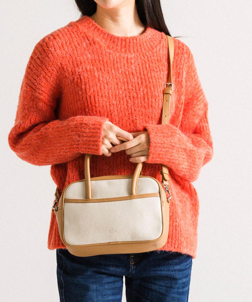 Lemine Mini Tote 2-Way Bag (Ivory/Tan)