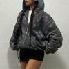 Hoodie Coat Star Print Pockets Zipper Closure Elastic Thread Cuff Long Sleeve Loose Unisex Hooded Streetwear Hip Hop Fall Winter