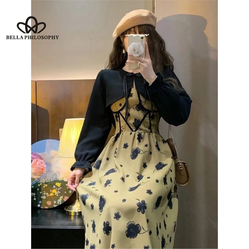 Francouzský styl Jemný styl jaro podzim nové šaty Vintage design Sense Slip šaty Elegantní kardiganový oblek se sponou