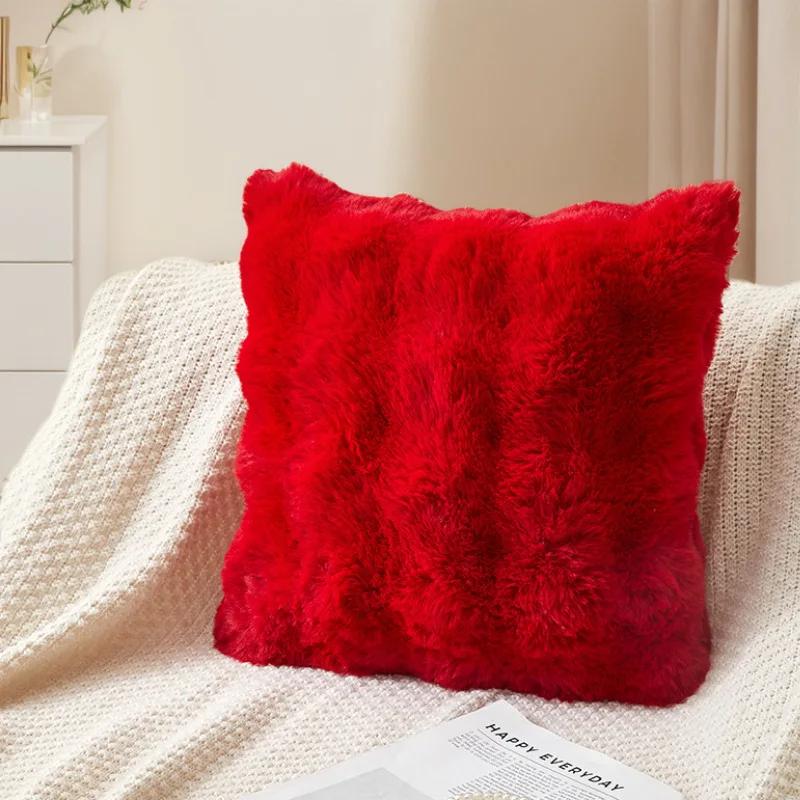 Winter Bubble Velours Pluche Kussenhoezen Effen Kleur Velours Geborduurd Jacquard Kussensloop 45x45cm Decoratieve Kussens voor Bank 45x45cm red