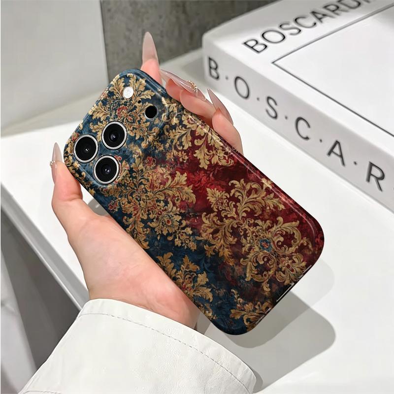 Heritage Rococo Damask Motif Art Graphic Film Aesthetic Protective Shockproof Bumper Case Cover For iPhone 14 15 16 Pro Max Plus