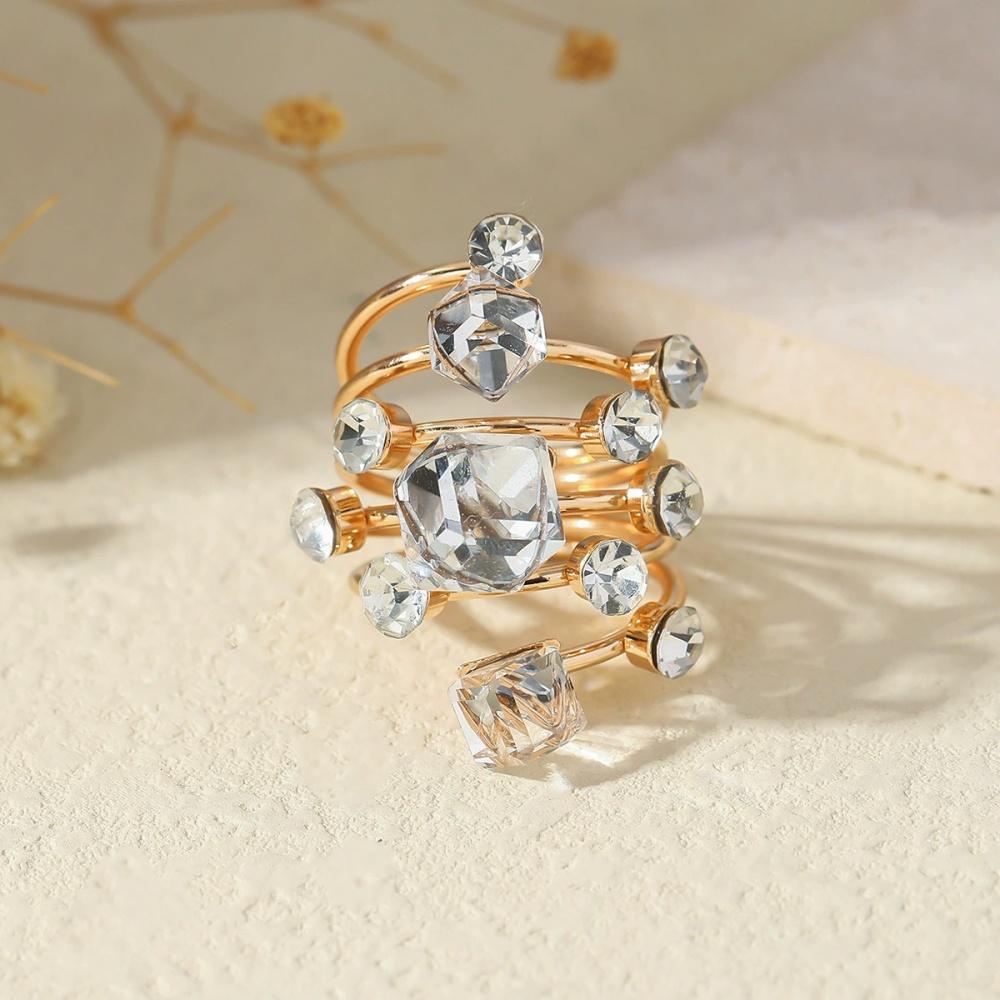 New Multi-color Geometric Cube Zircon Multi-layer Spring Ring Trendy Versatile Exaggerated Personalized Jewelry Gift resizable белый