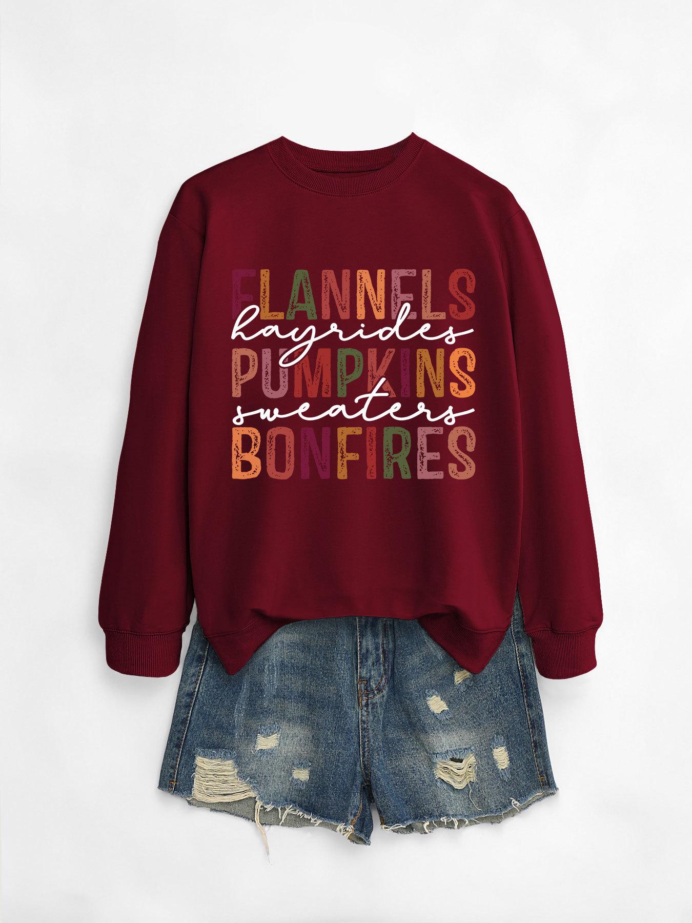 

Женский фланелевый свитшот с длинным рукавом и принтом «Тыква и сено» и простым круглым вырезом 4XL