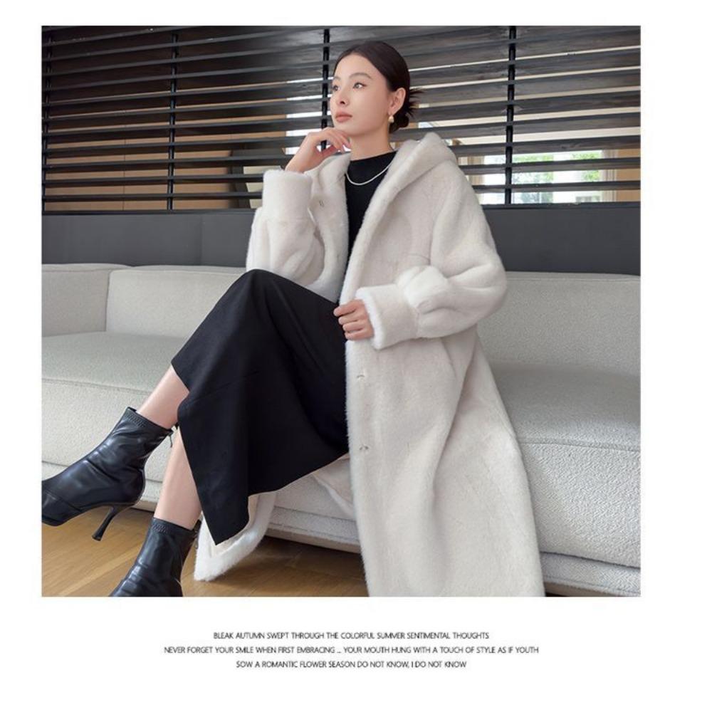 Winter New Warm Jacket Velvet Mink Coat Women's Whole Mink Environmentally Friendly Mink Fur Mid-length Coat