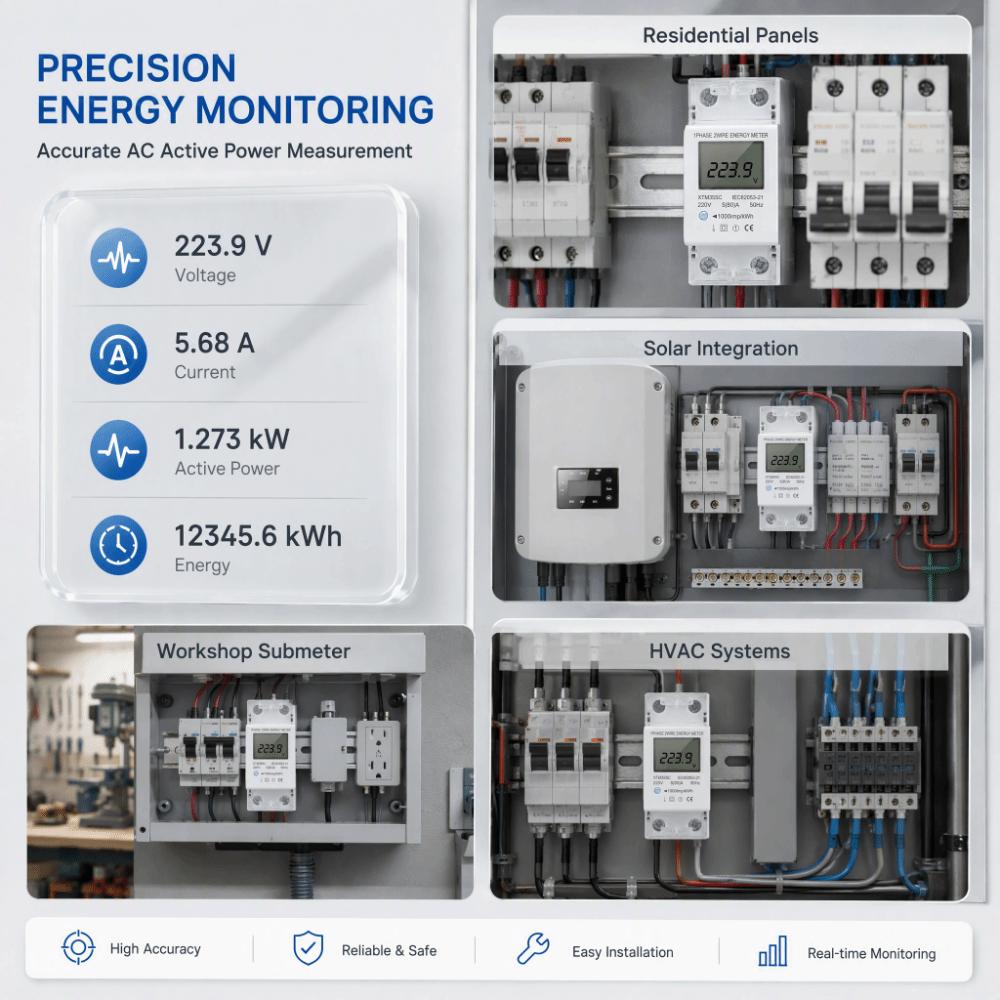 Digital Display Electric Meter Single Phase Power Consumption Monitor Household Energy Monitoring