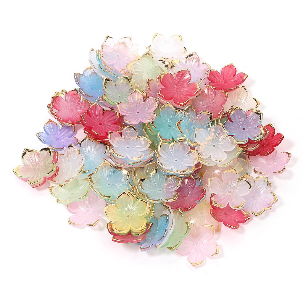 50Pcs Resin Petal Beads Color Gold Edge Acrylic Flower Charm Bead for DIY Earring Bracelet Necklace Jewelry Making Accessories