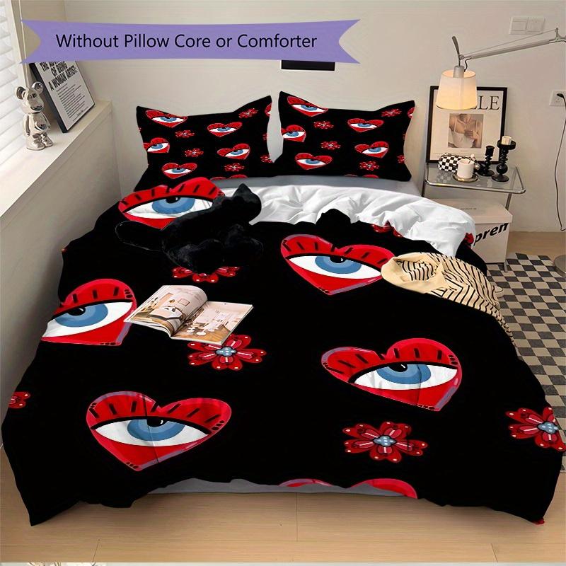 3pcs Heart Eyes Bedding Set, Suitable for Bedroom Decoration, (Includes 1 Duvet Cover And 2 Pillowcases, Quilt Not Included) yy250822134