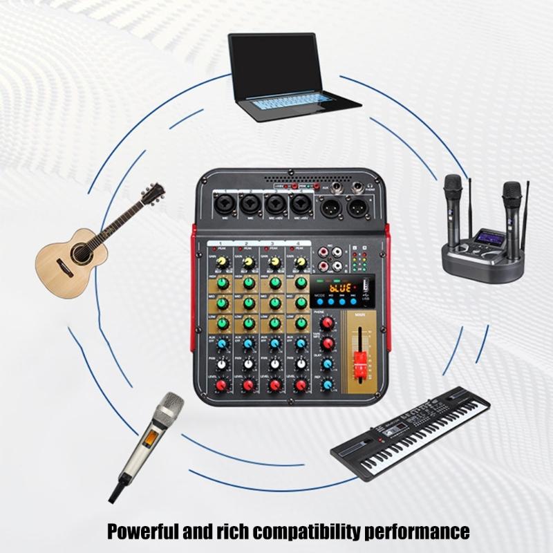 6Channel Bluetooth-compatible Audios Mixer With DSP Reverbs Effects USB Interfaces And 3Band EQ For Home Studio Recording