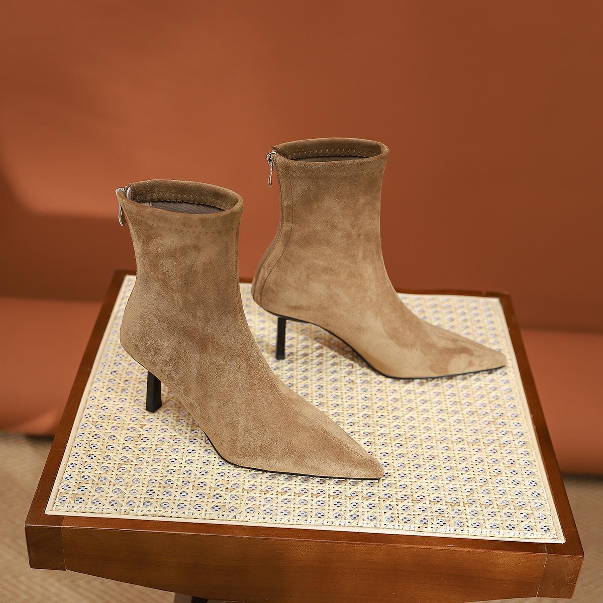 

10086-1 Европейская и американская мода остроносые тонкий каблук короткие сапоги 24 осень-зима новые модные сапоги педикюр высокий каблук короткие женские сапоги 40 хаки