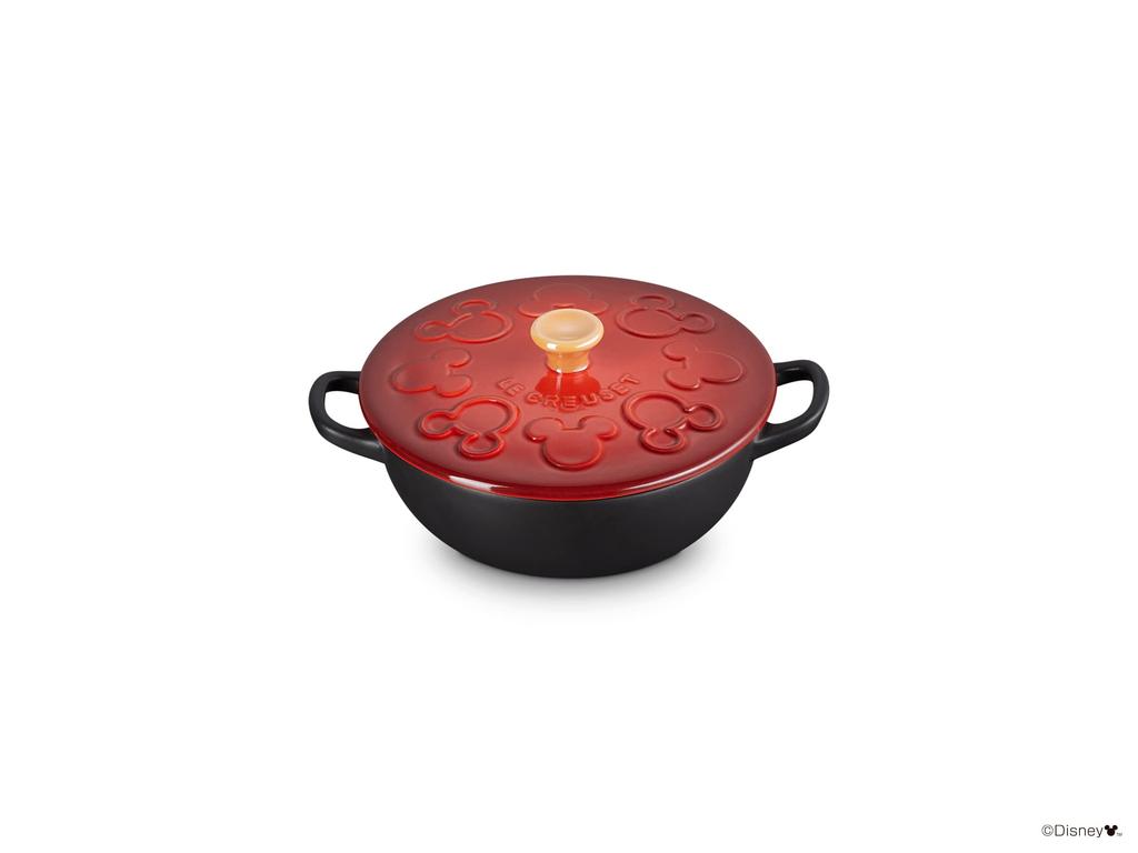 Le Creuset Disney Mickey Mouse Mini Cherry Red and Matte Black Japanese Marmite, [Official Product]