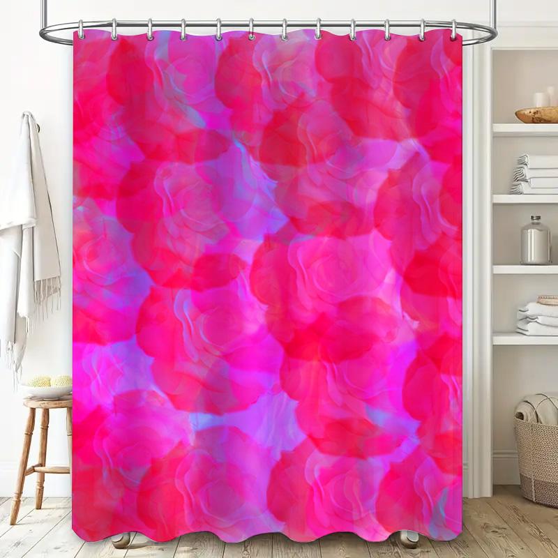 Soft Floral Print Shower Curtain Waterproof Bathroom Decor Ambiance Home Bath Rug Pink Red Blue Purple Gradient Colors