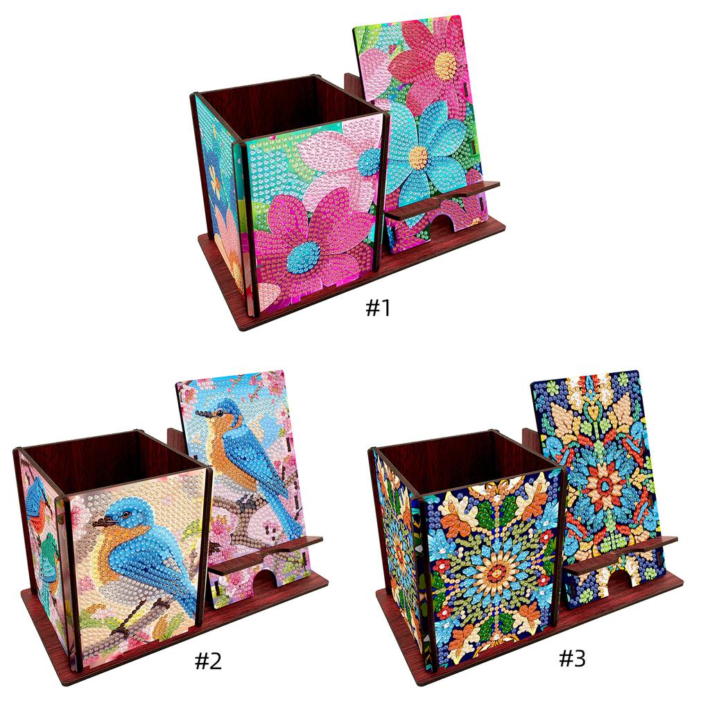 DIY Diamond Art Holz Schreibtisch-Organizer Handgemacht Kreative Geschenke Diamond Painting Set Aufbewahrungsbox mit Handyhalter für Frauen