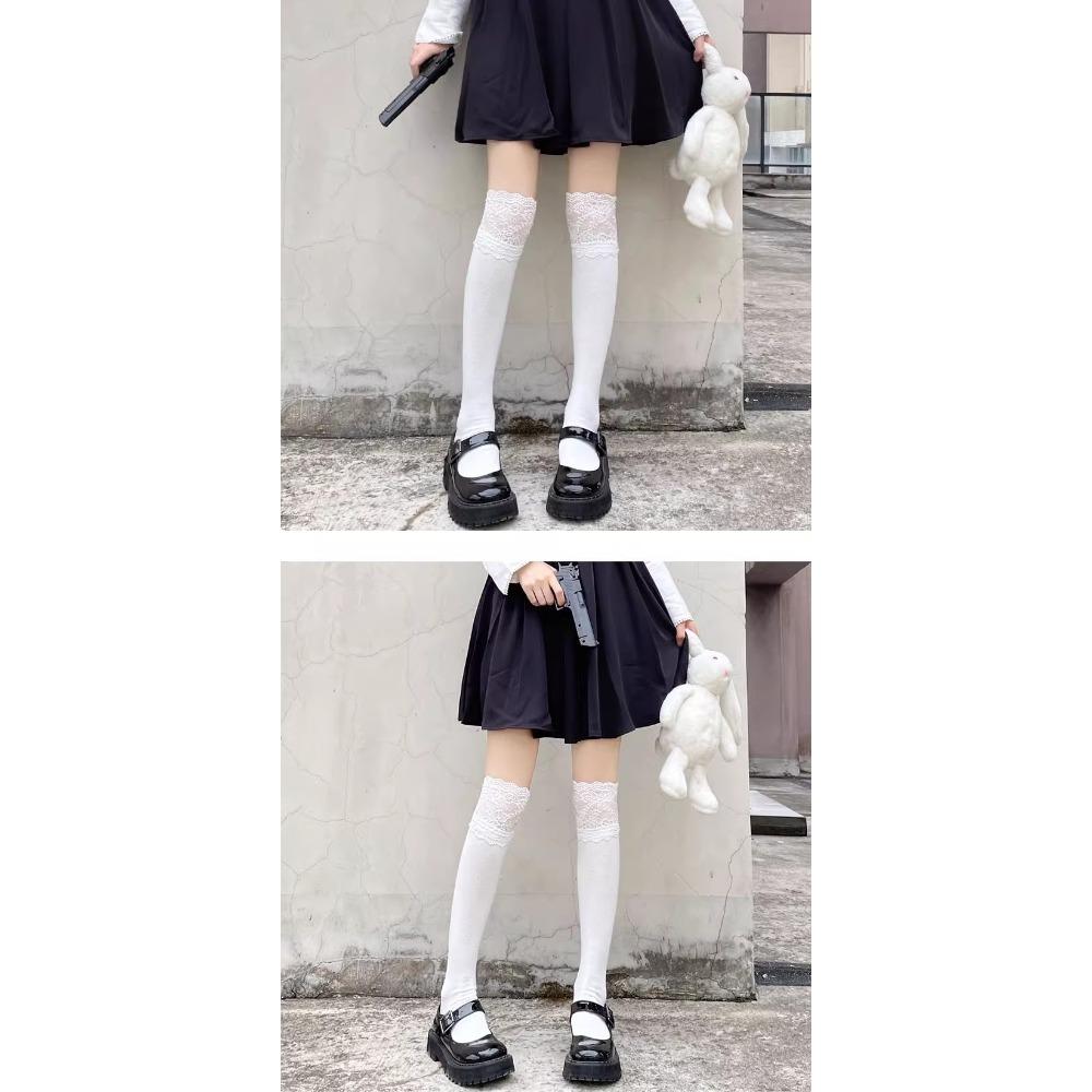 JK Stockings Women Spring and Autumn White Calf Socks Ins Tide Internet Celebrity Japanese Lolita Cute Lace Knee Socks