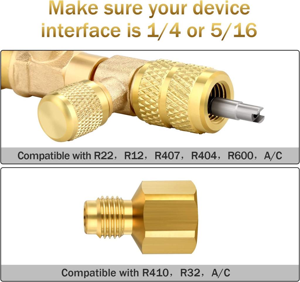 Valve Core Remover Installer Tool Kit with Dual Size 1/4 & 5/16 Port for with R22 R12 R407 R410 R404 R32 R600 HVAC System