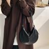 Niche Plant Tanned Soft Sheepskin Saddle Bag Minimalist Style Half Round Shoulder Bag Women's Vintage Genuine Leather Crossbody Bag