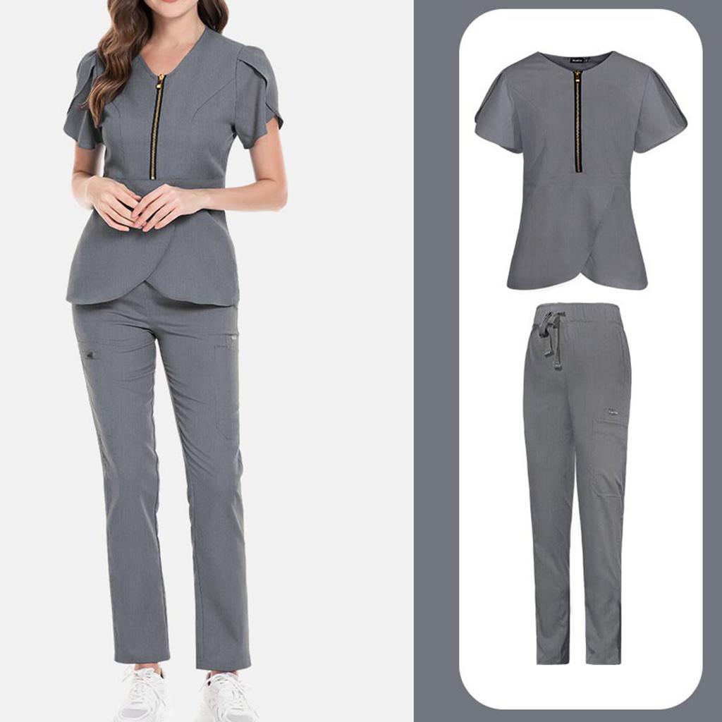 Ladies' Comfortable And Casual Solid Color Short Sleeved Pants Protective Suit Set