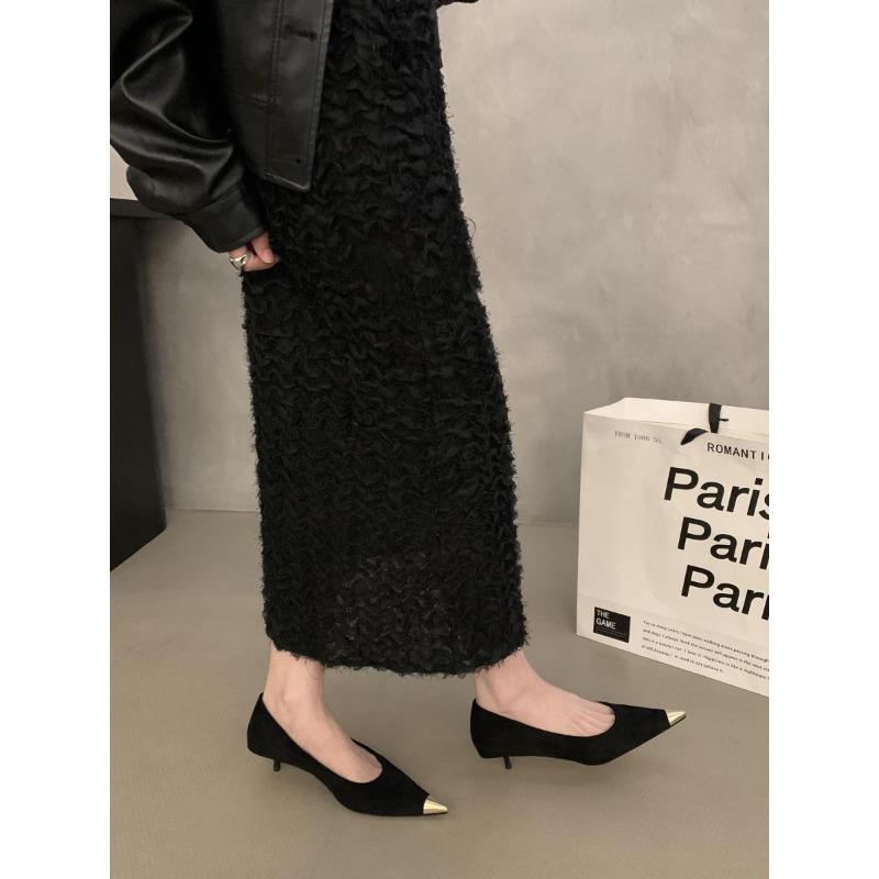 Spring new retro leopard print metal light mouth single shoes temperament suede pointed stiletto high heels