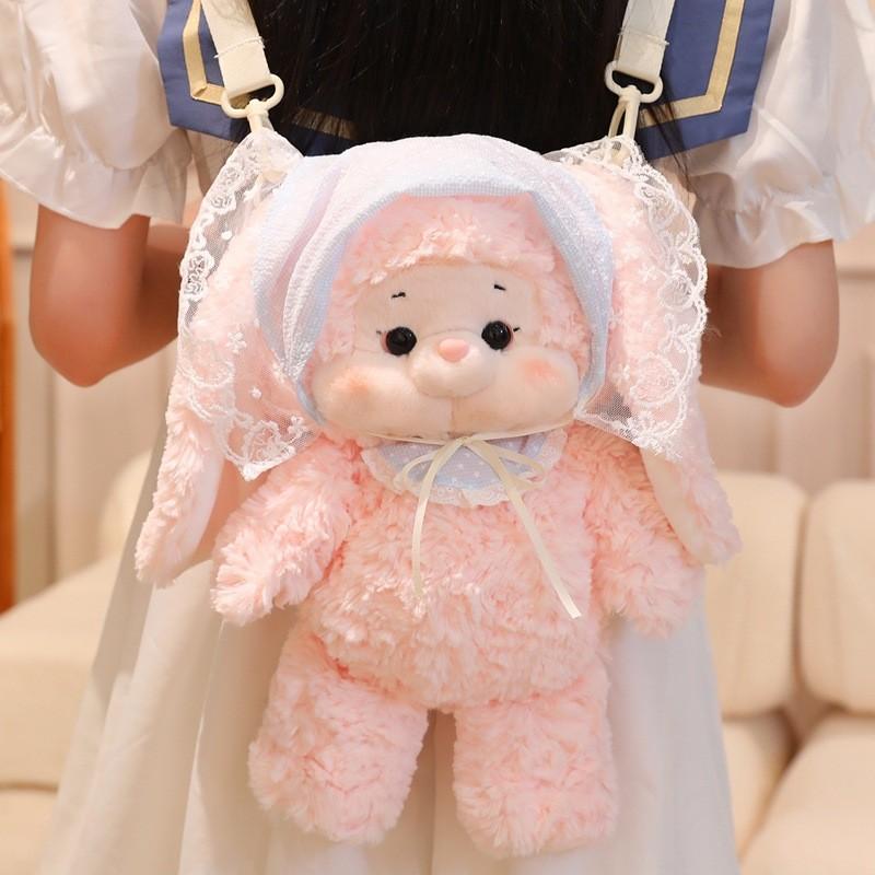 

Cute Cartoon Rabbit Sheep Plush Doll Toy Backpack For Kids Cozy Sleep Comfort Gift Rabbit Blue