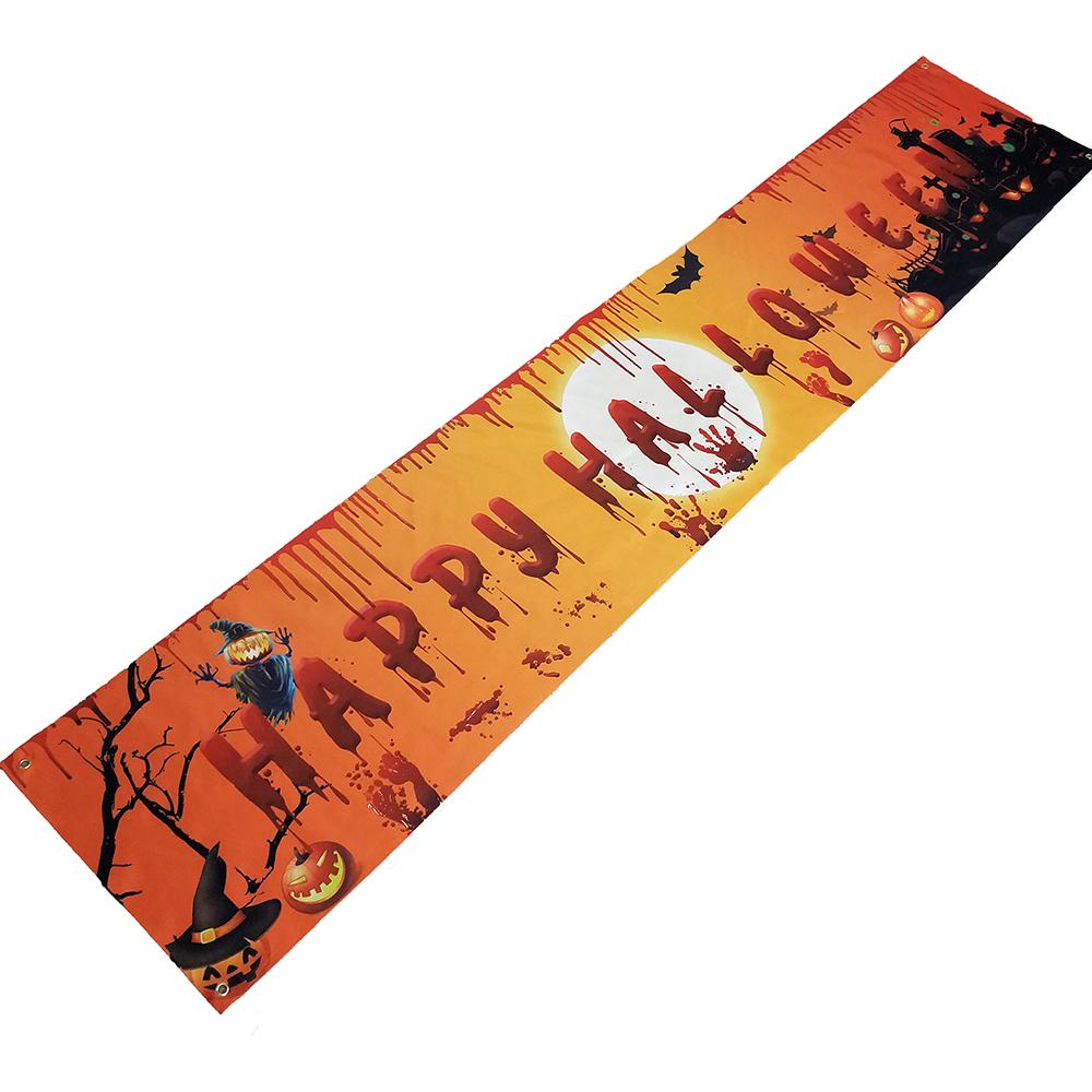 250x48cm Happy Halloween Banner Hanging Sign 100D Polyester Xmas Party Decoration Gift