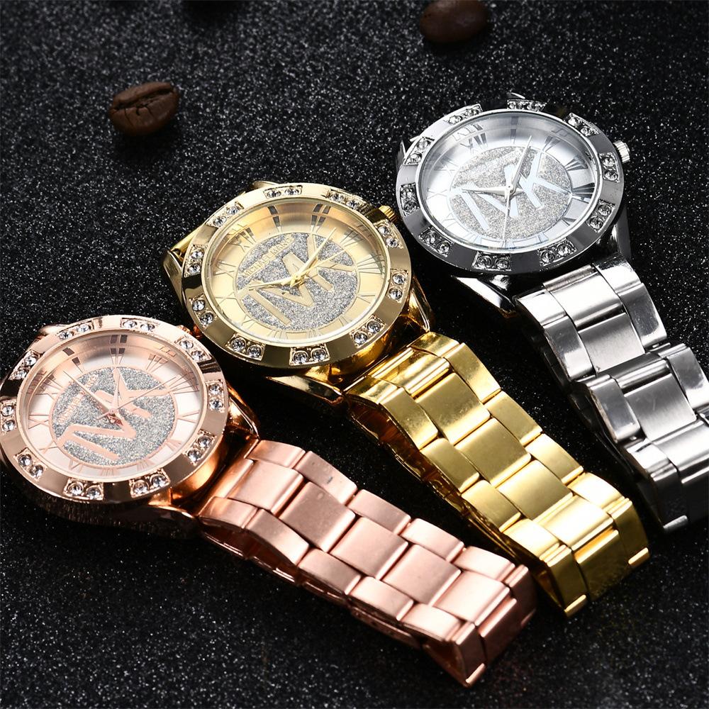 UTHAI Women's Diamond Set Quartz Watch For TVK Logo Fashion Stainless Steel Bracelet Gold Men Trendy Clock Watches