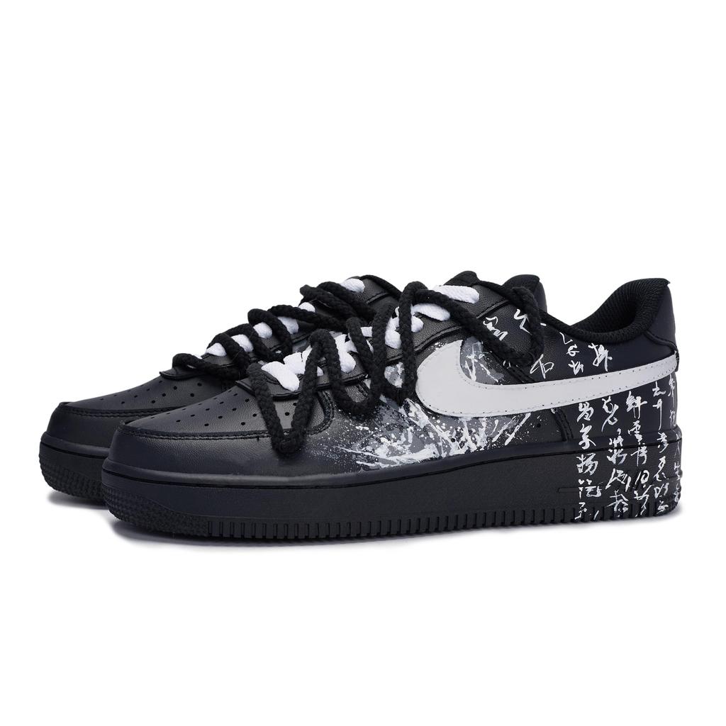 Nike Air Force 1 Slip Resistant Abrasion Resistant Low Top Skateboard Shoes Unisex Black White Gray CW2288-001(Team80-S-BOX)