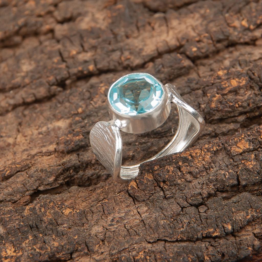 Rare Sky Blue Topaz Gemstone 925 Sterling Silver Jewelry Handmade Wedding Ring RR-1-3