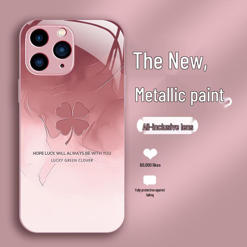 Four-leaf clover liquid glass phone case for Apple 15/15Pro/14Pro/13Mini Max
