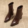 Women's Pointed Thick Heel Short Boots Women's Autumn High Heels Ankle Boots Women's Fashion Retro Temperament Boots Botas Mujer