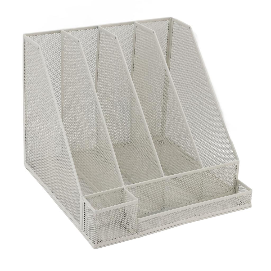 Desktop File Organizer Iron Mesh White Multi Layer Vertical File Folder Organizer for Study Office