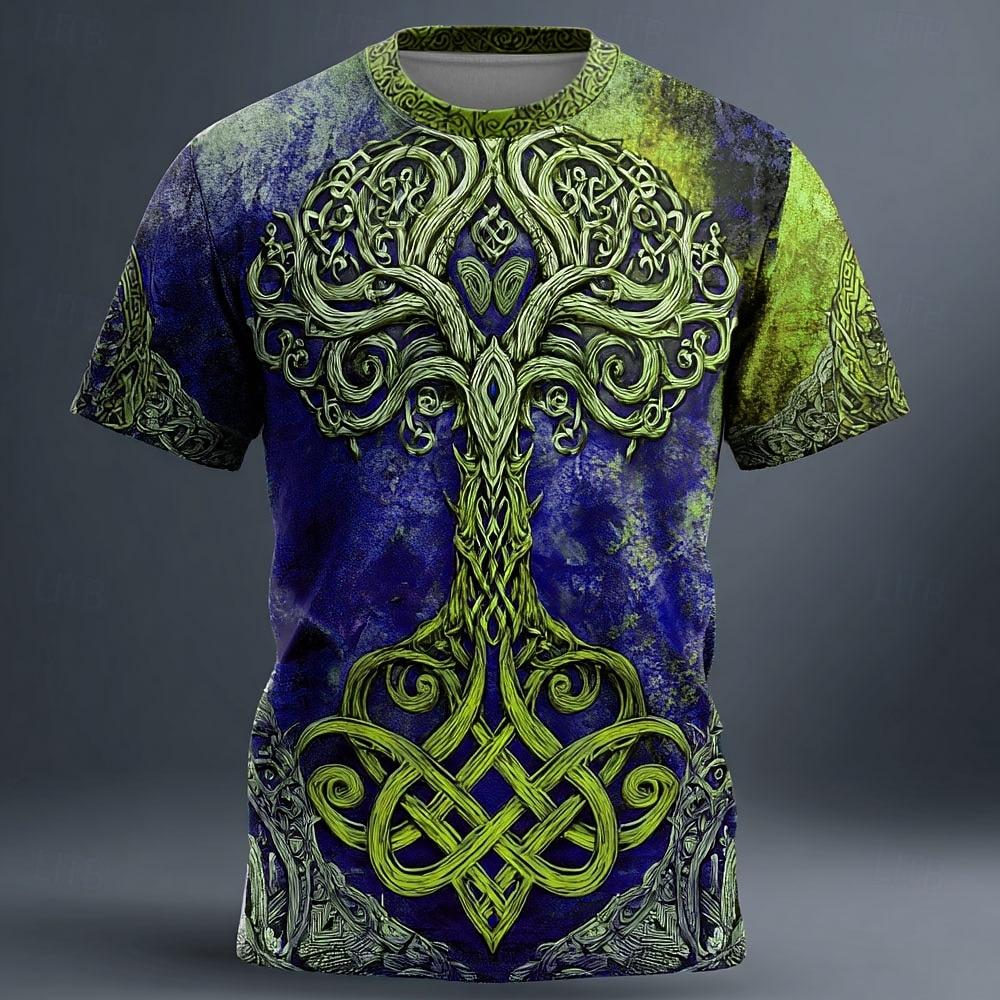 

Men s Crew Neck Shirt Viking Designer Party Street Blue Yellow Red Summer Spring Clothing XL