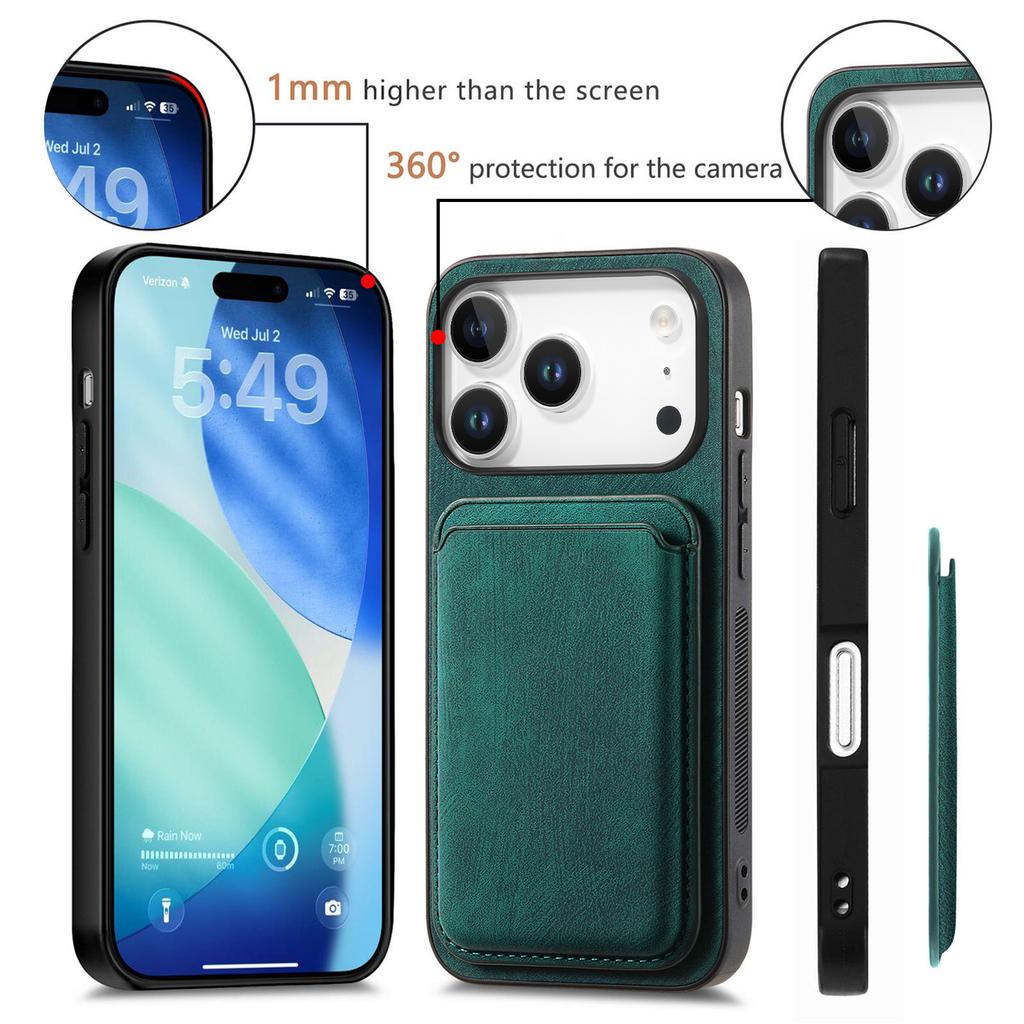 For iPhone 17 Pro Case Compatible with MagSafe Leather Back Cover with Detachable Card Holder