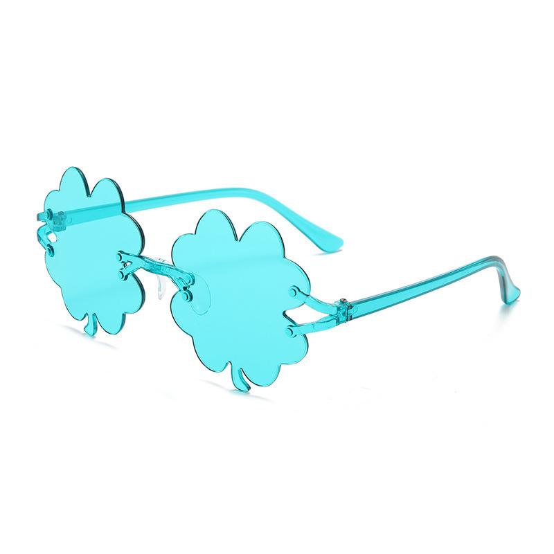 New personalized frameless four-leaf clover glasses, European and American fashion frameless sunglasses, trendy candy color