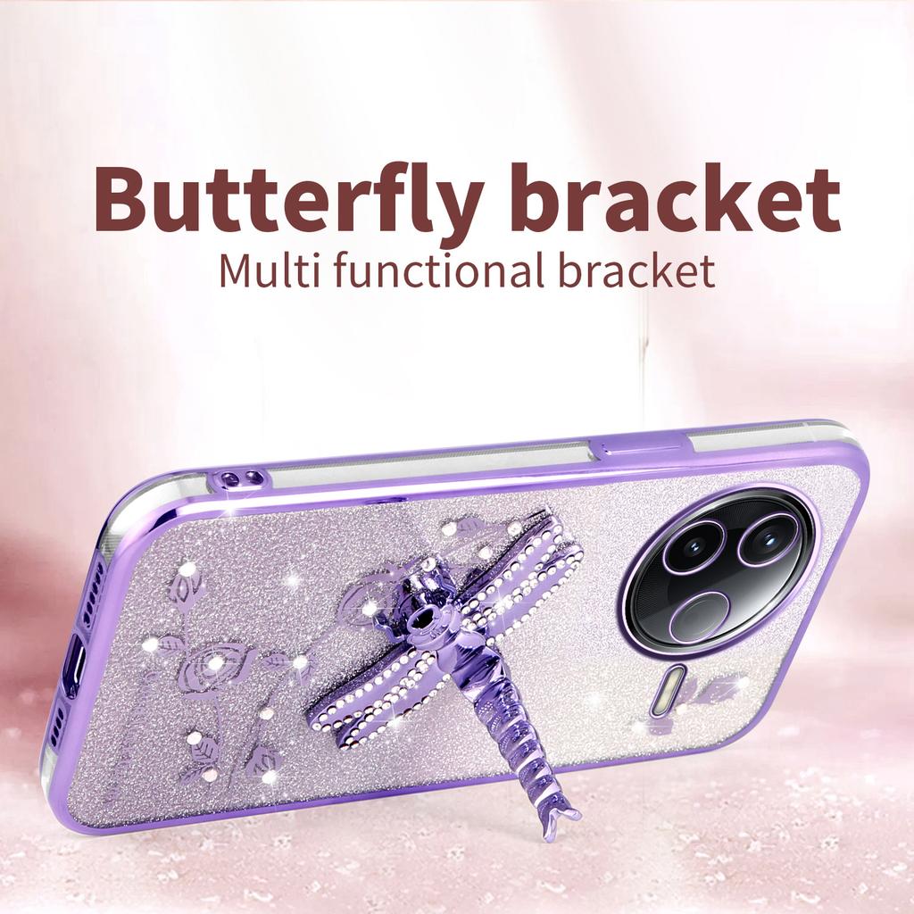 KADEM For Xiaomi Poco F7 Pro 5G/Redmi K80 5G Case Dragonfly Kickstand TPU Flowers Glitter Phone Cover