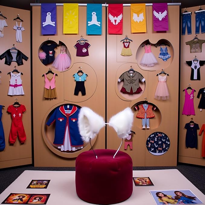 Qintreesify Süßes Katzenohren-Stirnband mit langem Fell und Fuchsohren, Cosplay-Stirnband mit Glöckchen, Kopfschmuck für Party-Kostüme, Halloween-Haarreif, Weiß